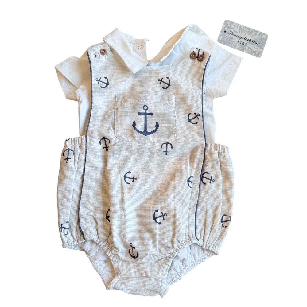 Tommy Bahama Kids Baby Boy 3-6M Nautical Anchor Romper Bodysuit 2pc Set‎ Travel